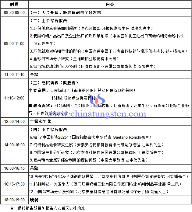 2018年中國鎢鉬產業發展論壇具體日程圖片