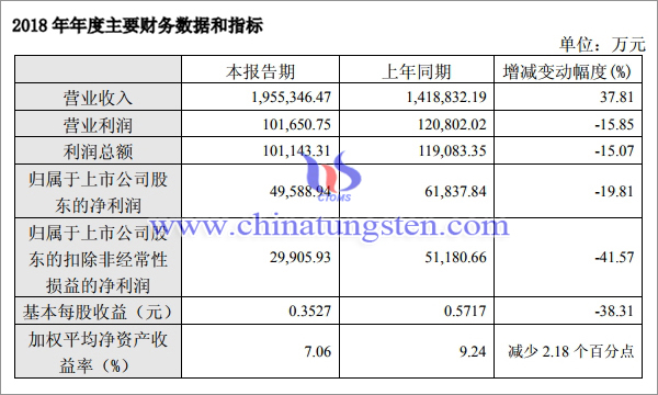 廈鎢2018年年度財務資料圖片