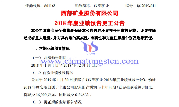 西部礦業2018年業績預告圖片