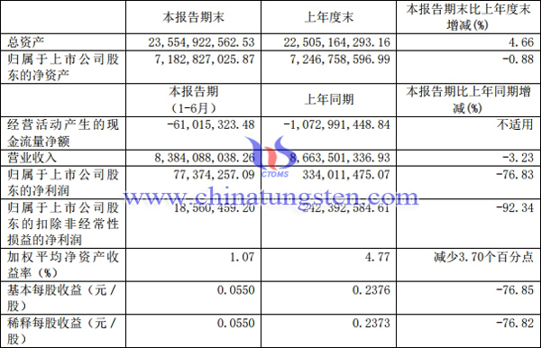 2019年上半年廈門鎢業業績