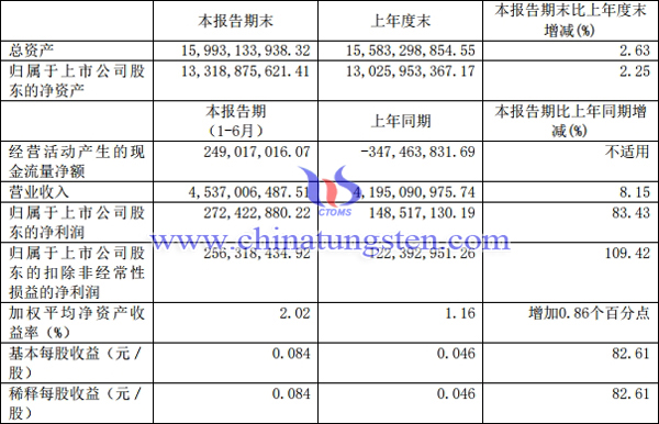 2019年上半年金鉬股份業績