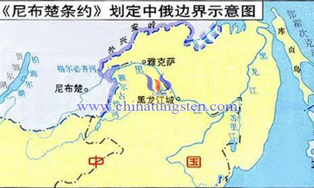 《尼布楚條約》劃定中俄邊界示意圖