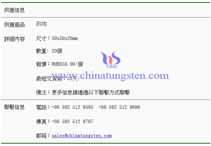 鎢塊價格表圖片