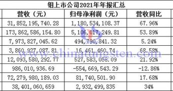 鉬上市公司2021年年報匯總圖片