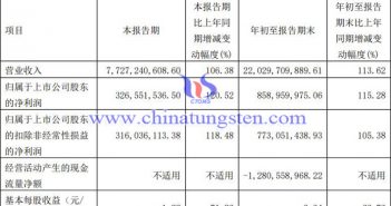 厦鎢新能2022年第三季度淨利業績公告