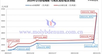 2023年1月鉬精礦與氧化鉬走勢圖