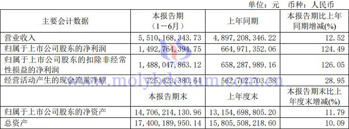 金鉬股份2023年上半年業績報告圖片