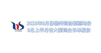 2023年9月贛州鎢協預測均價與上半月各大型鎢企長單報價