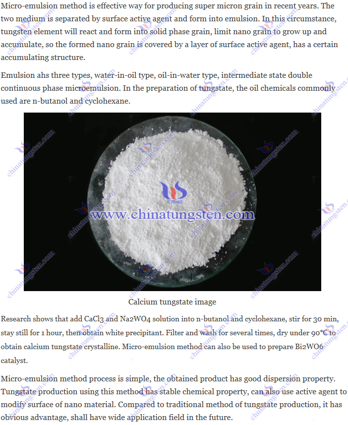 tungstate production - micro-emulsion method image