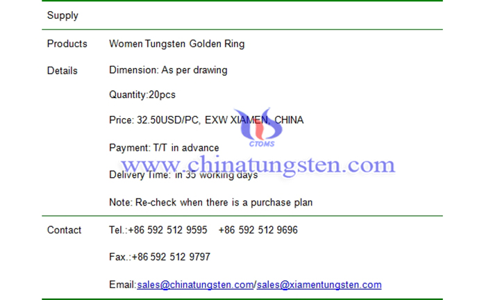 women tungsten golden ring price picture