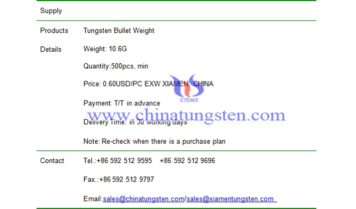 tungsten bullet weight price picture