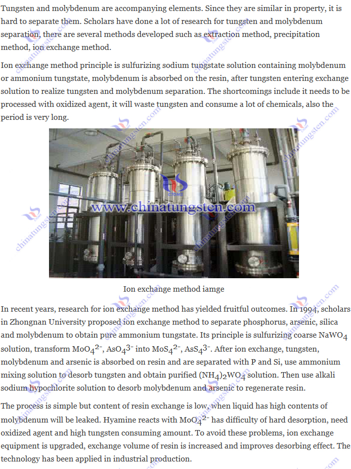 tungsten and molybdenum separation – ion exchange method