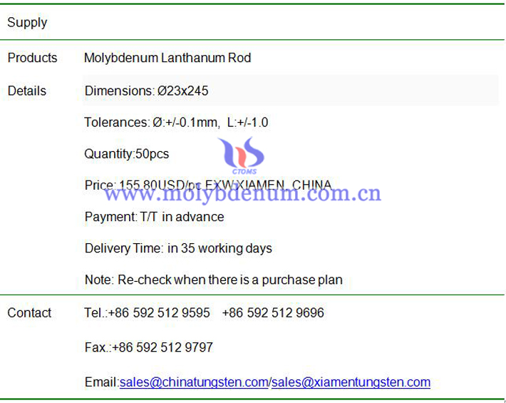 molybdenum lanthanum rod price image