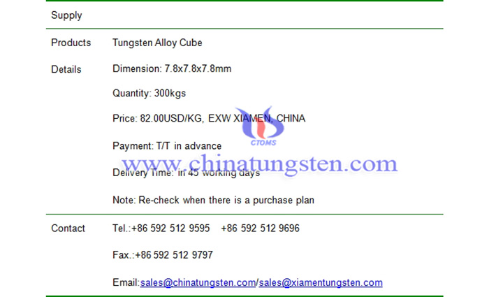 tungsten alloy cube price picture