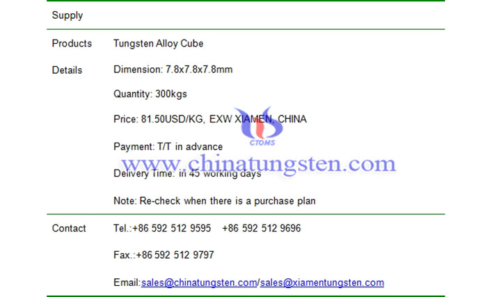 tungsten alloy cube price picture