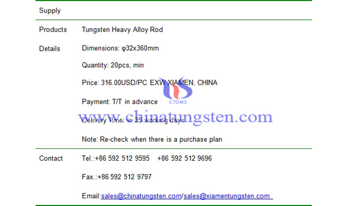 tungsten heavy alloy rod price picture