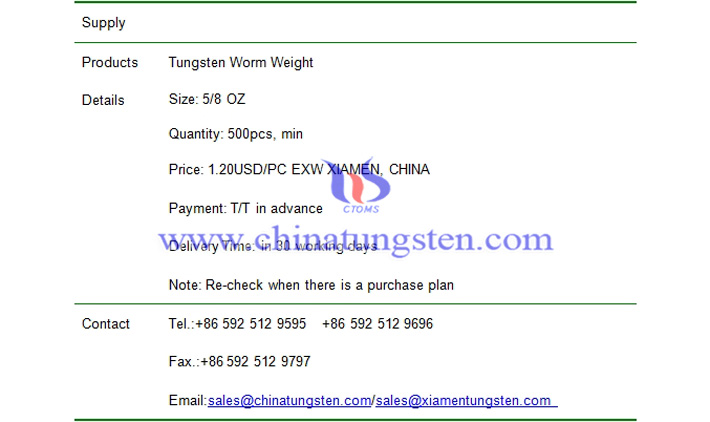 tungsten worm weight price picture