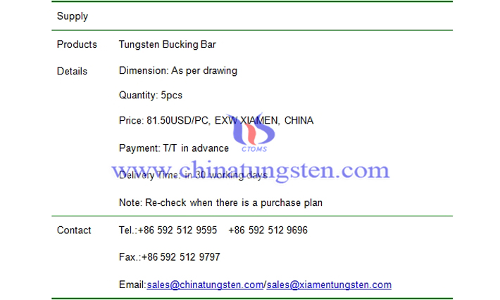 tungsten bucking bar price picture