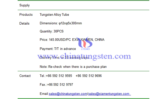 tungsten alloy tube price picture