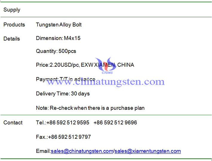 tungsten alloy bolt price image