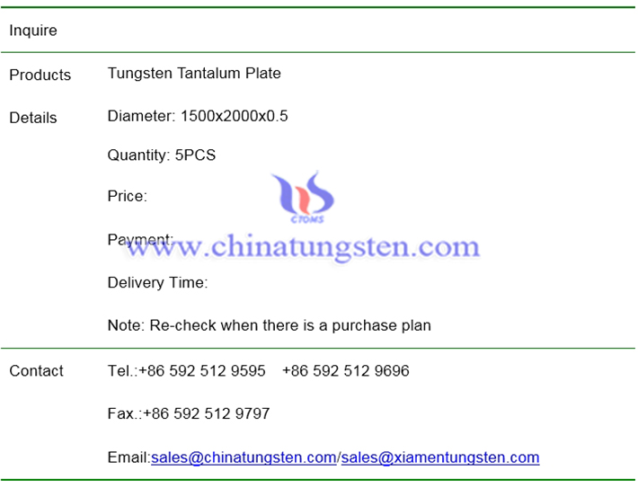 tungsten tantalum plate price image