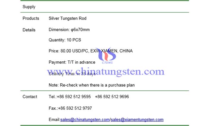 silver tungsten rod price picture