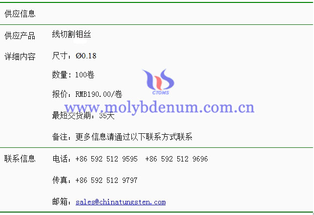 线切割钼丝价格表图片