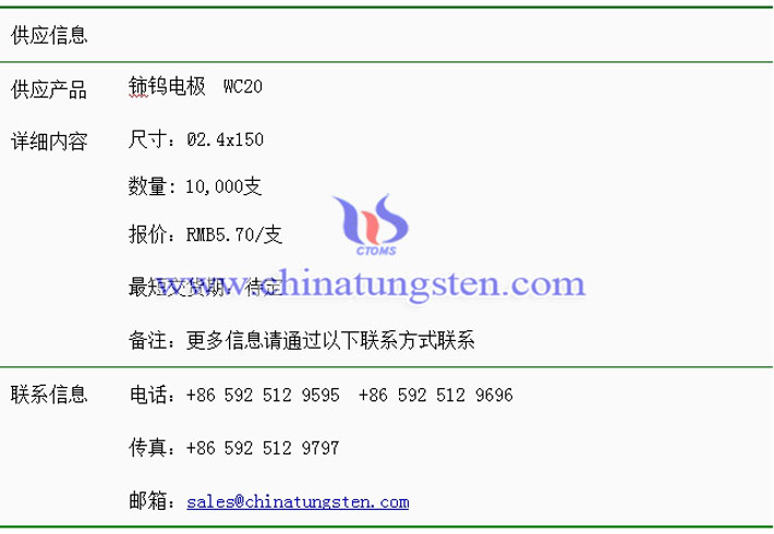 铈钨电极价格表图片