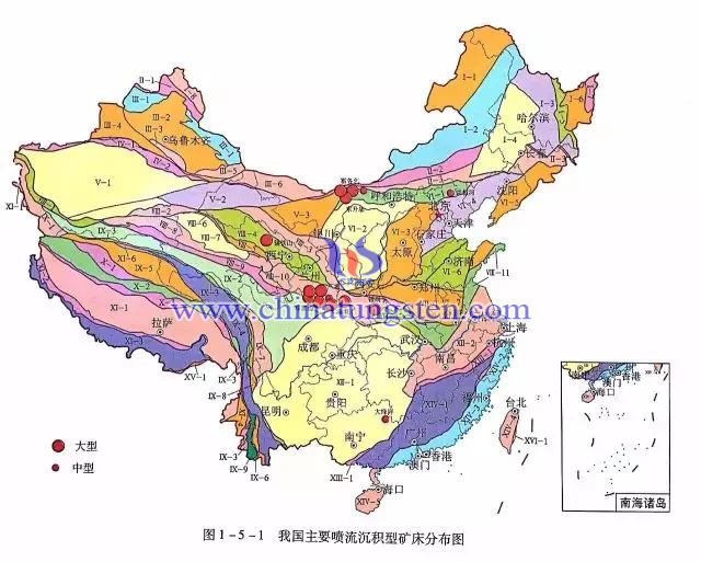 我國主要噴流沉積型礦床分佈圖