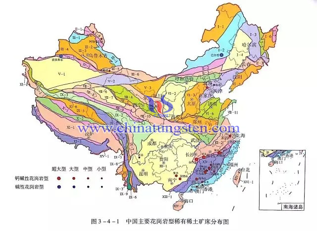 我國主要花崗岩型稀有稀土礦床分佈圖