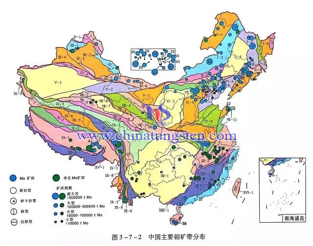 中國主要鉬礦帶分佈