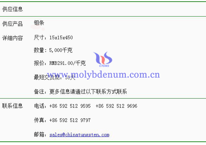 钼条价格表图片