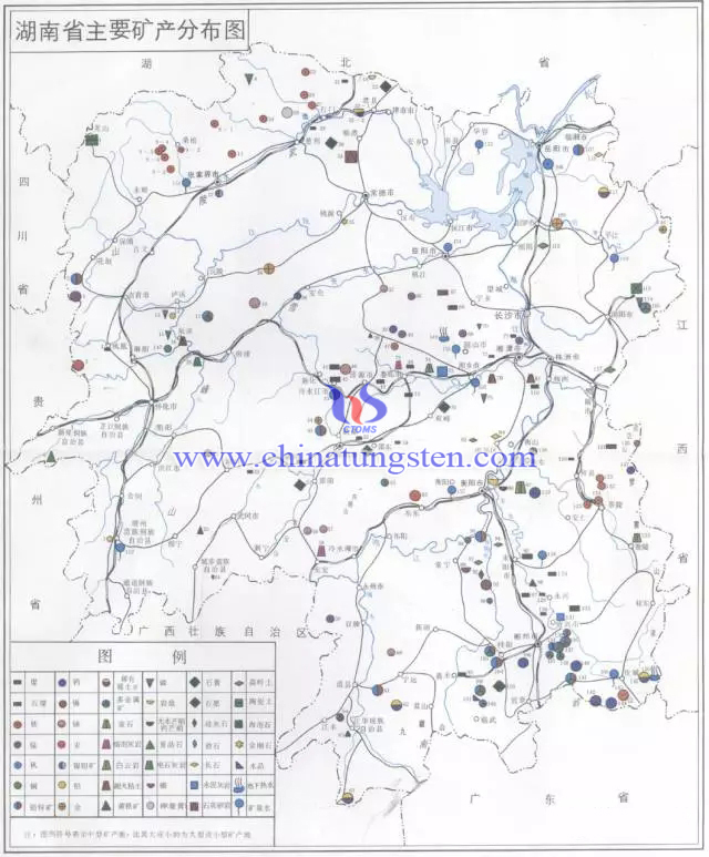 湖南省主要礦產分佈圖