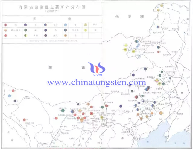 內蒙古自治區主要礦產分佈圖-金屬礦產