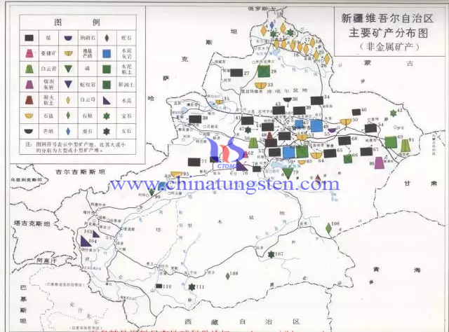 新疆維吾爾自治區主要礦產分佈圖-非金屬礦產