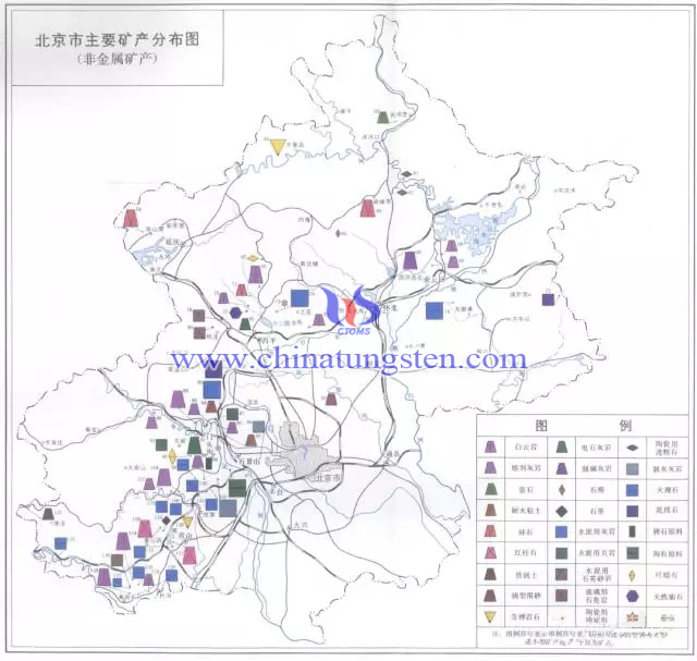 北京市主要礦產分佈圖-非金屬礦產