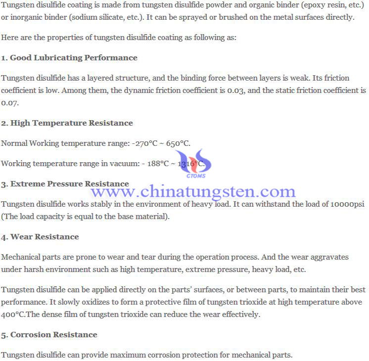 properties of tungsten disulfide coating photo