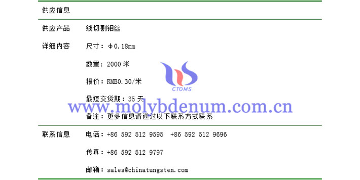 线切割钼丝价格表图片