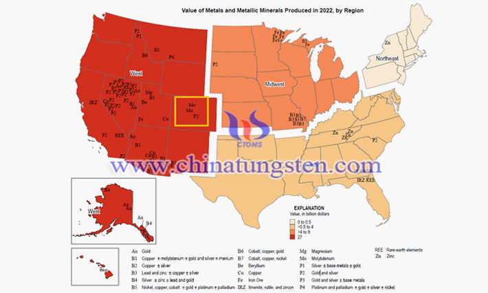 美国矿产产量地区分布图