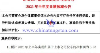 洛阳钼业2023年上半年业绩预告