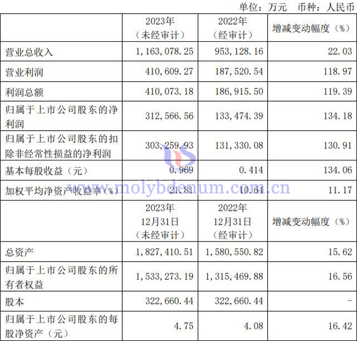 金钼股份2023年业绩报告图片